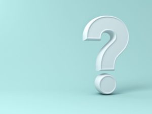 White question mark on light blue background